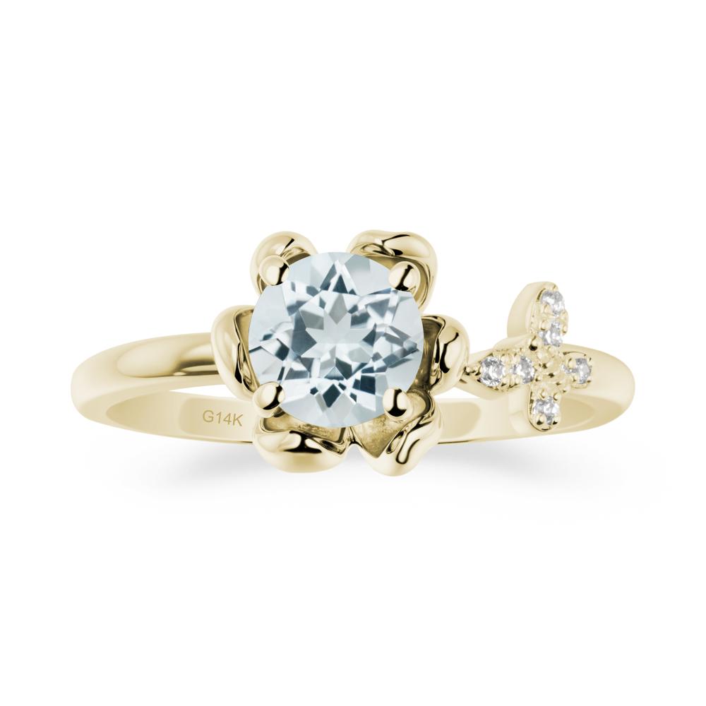 Round Aquamarine Petal Promise Ring - LUO Jewelry #metal_14k yellow gold