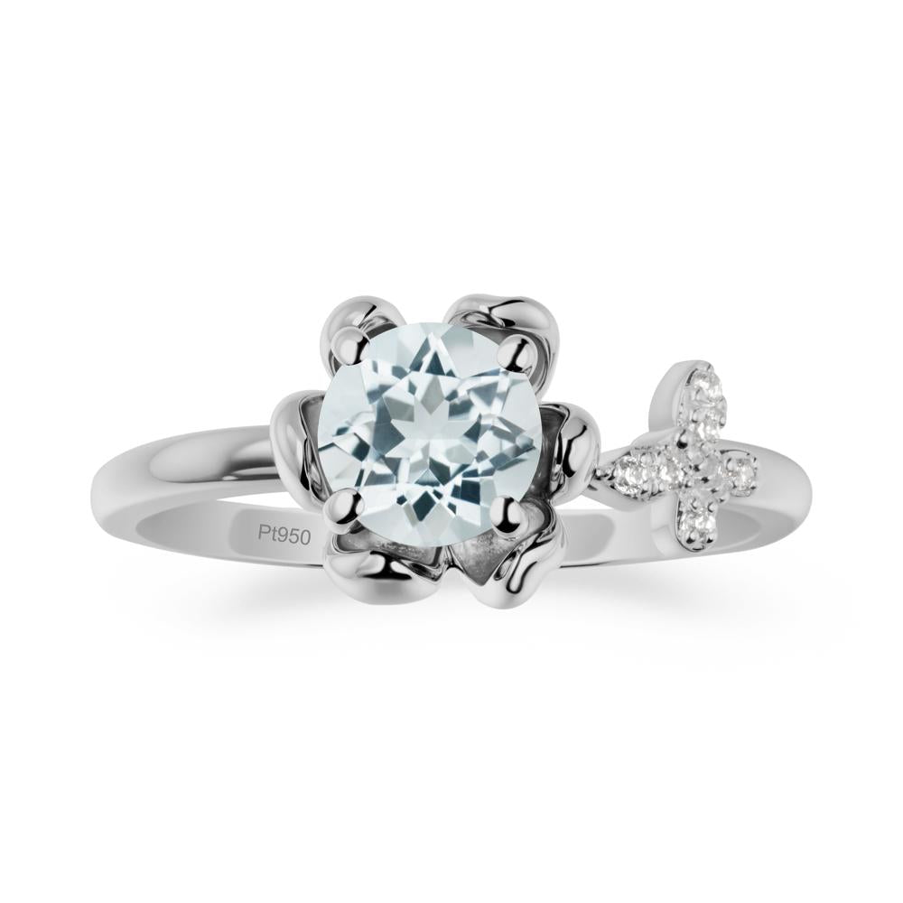 Round Aquamarine Petal Promise Ring - LUO Jewelry #metal_platinum