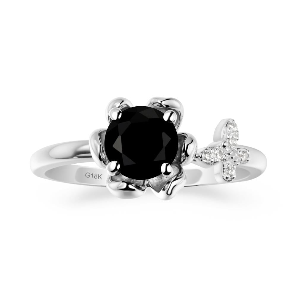 Floral Inspired Black Spinel Ring with Butterfly - LUO Jewelry #metal_18k white gold