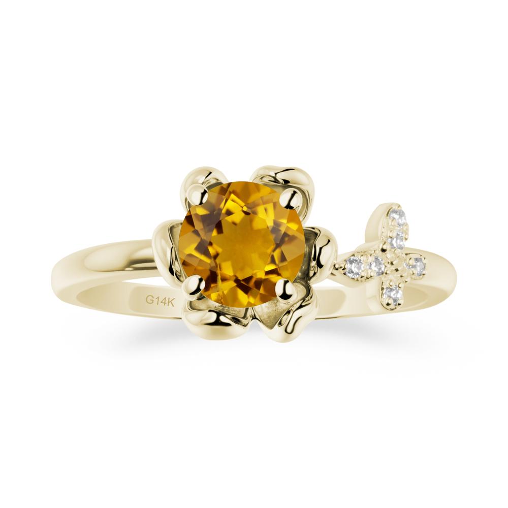 Round Citrine Petal Halo Ring - LUO Jewelry #metal_14k yellow gold