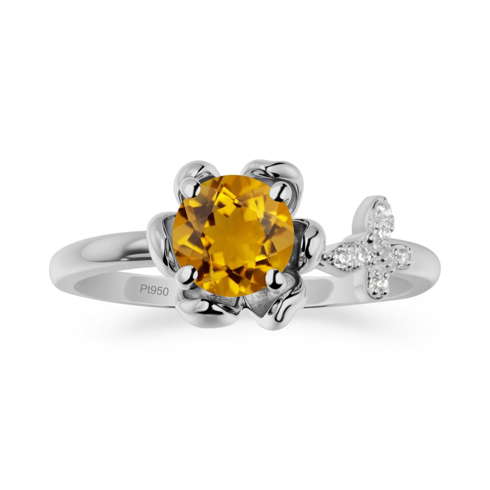 Round Citrine Petal Halo Ring - LUO Jewelry #metal_platinum