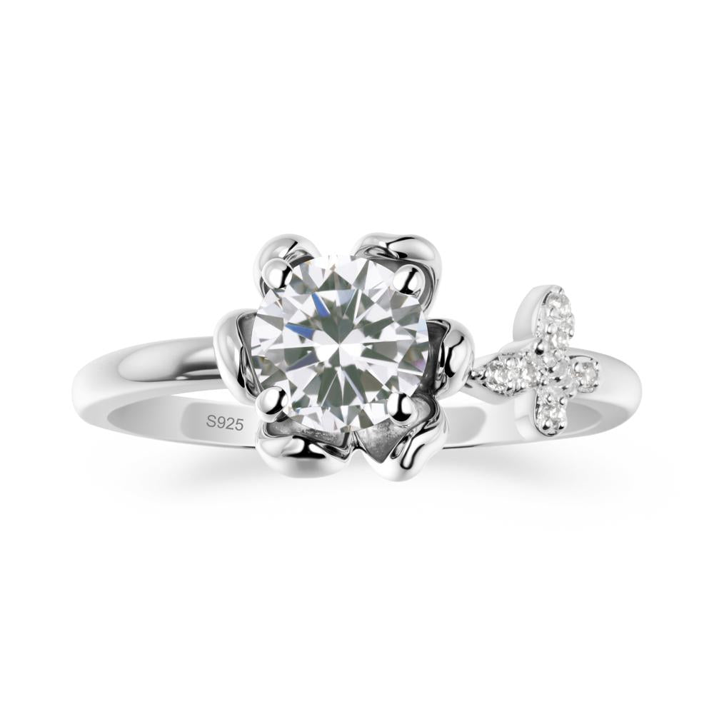 Round Cubic Zirconia Petal Promise Ring - LUO Jewelry #metal_sterling silver