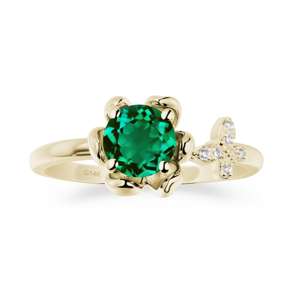 Round Emerald Petal Halo Ring - LUO Jewelry #metal_14k yellow gold