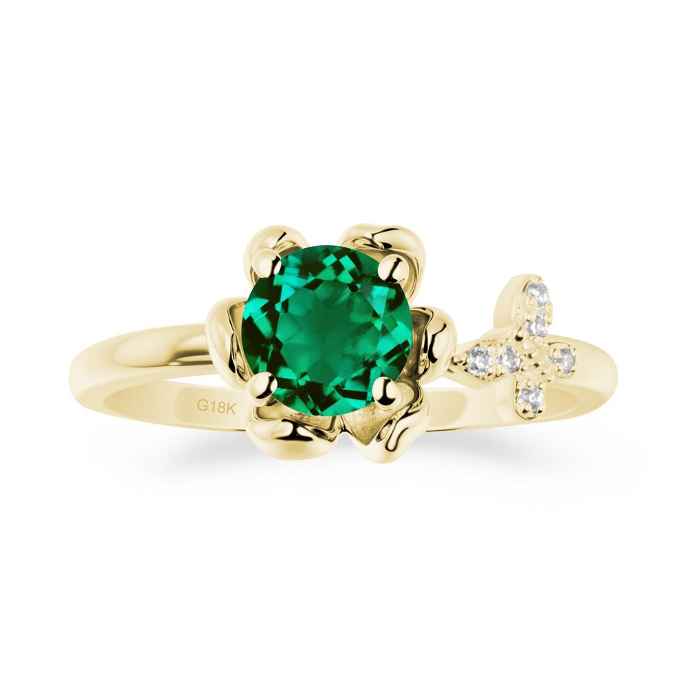 Round Emerald Petal Halo Ring - LUO Jewelry #metal_18k yellow gold