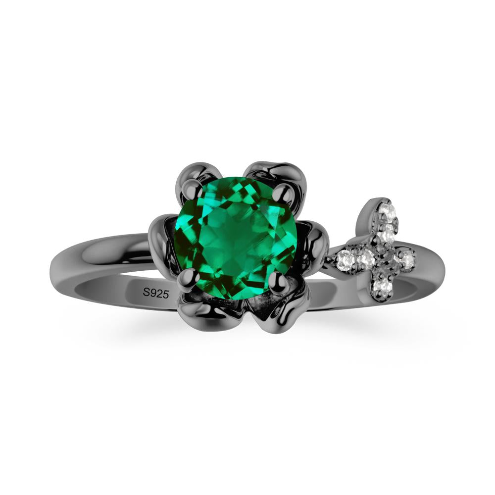 Round Emerald Petal Halo Ring - LUO Jewelry #metal_black finish sterling silver