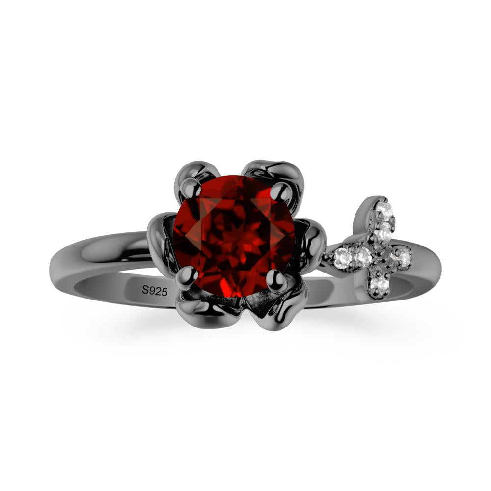Round Garnet Petal Promise Ring - LUO Jewelry #metal_black finish sterling silver