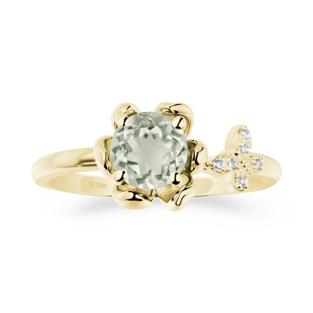 Floral Inspired Green Amethyst Ring with Butterfly - LUO Jewelry #metal_18k yellow gold