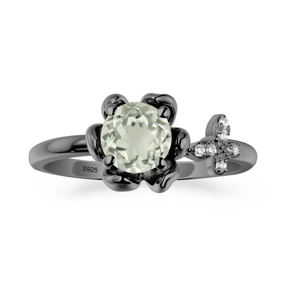 Floral Inspired Green Amethyst Ring with Butterfly - LUO Jewelry #metal_black finish sterling silver