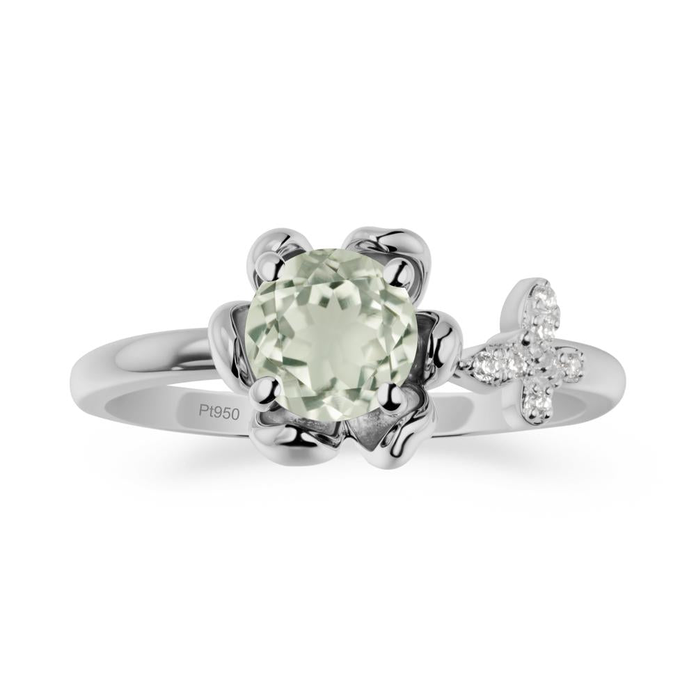 Floral Inspired Green Amethyst Ring with Butterfly - LUO Jewelry #metal_platinum
