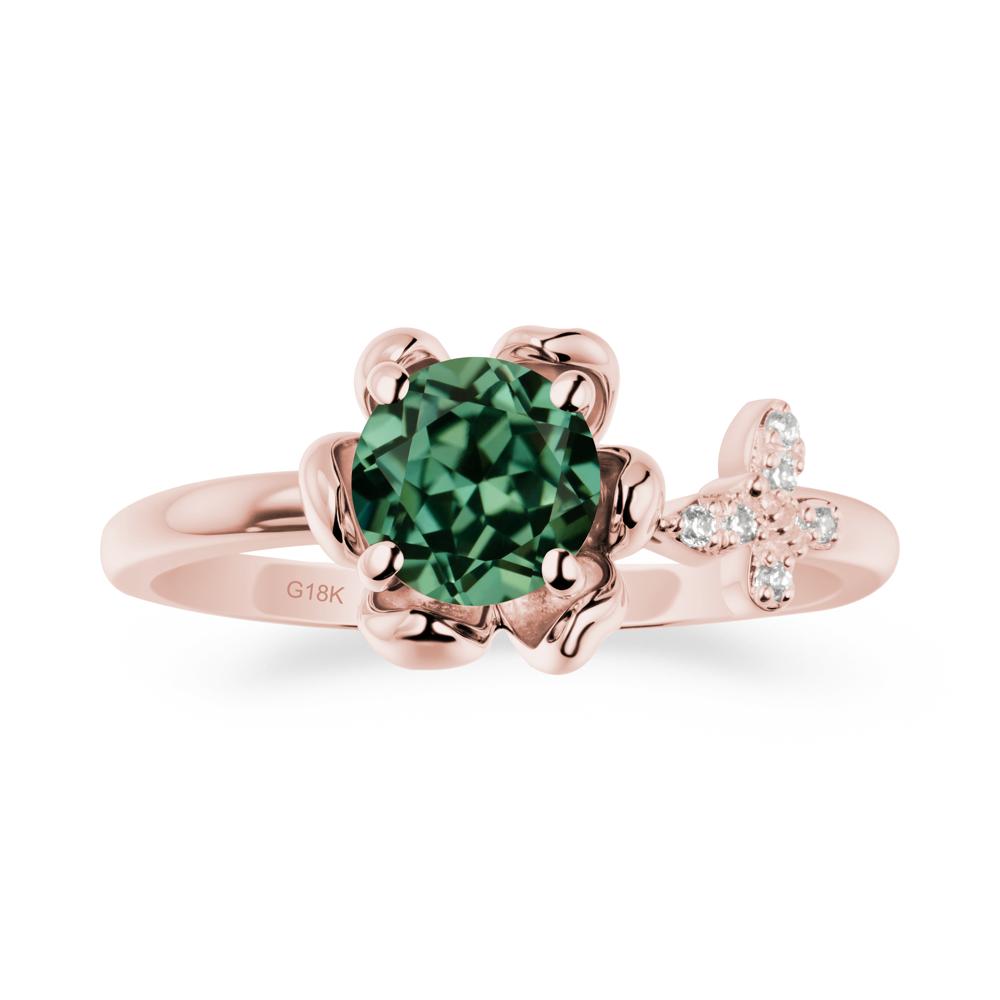 Round Green Sapphire Petal Halo Ring - LUO Jewelry #metal_18k rose gold