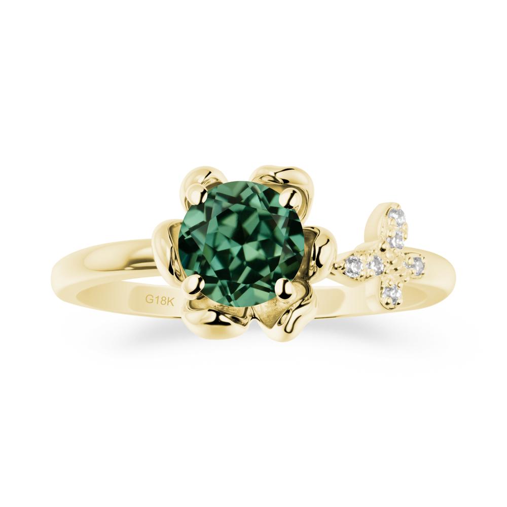 Round Green Sapphire Petal Halo Ring - LUO Jewelry #metal_18k yellow gold