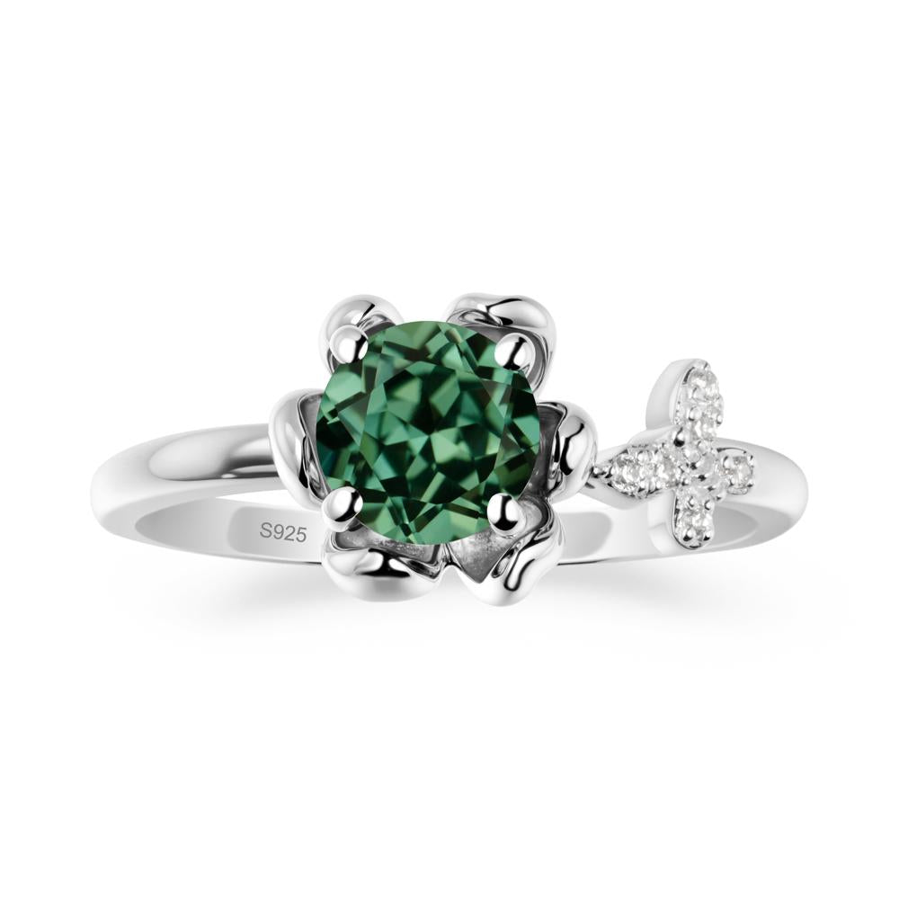 Round Green Sapphire Petal Halo Ring - LUO Jewelry #metal_sterling silver