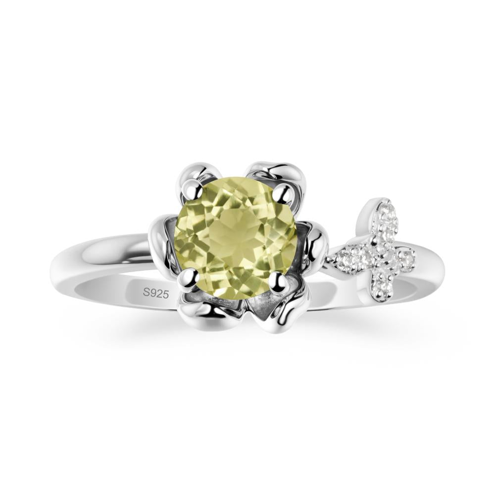 Round Lemon Quartz Petal Promise Ring - LUO Jewelry #metal_sterling silver