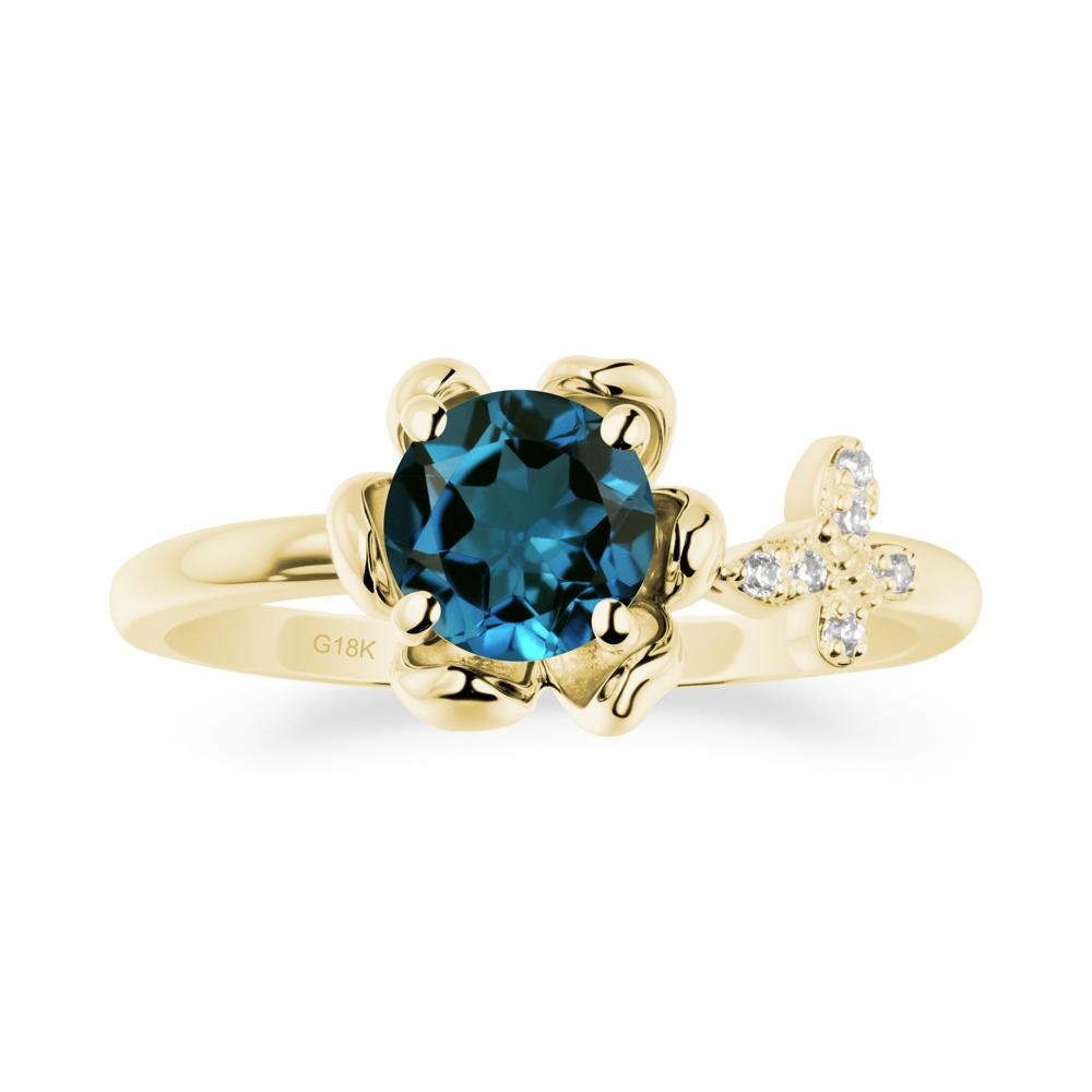 Floral Inspired London Blue Topaz Ring with Butterfly - LUO Jewelry #metal_18k yellow gold