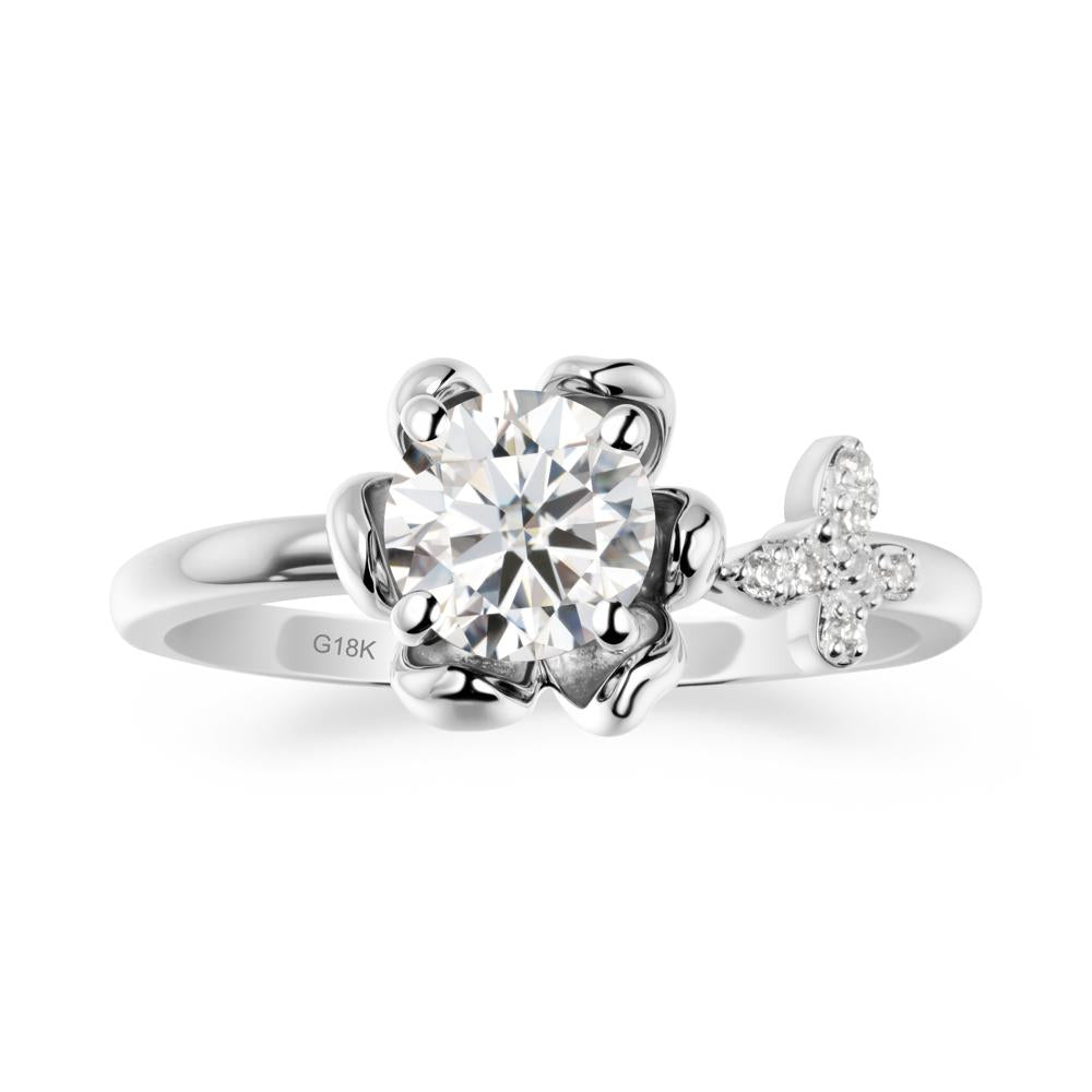 Round Moissanite Petal Halo Ring - LUO Jewelry #metal_18k white gold