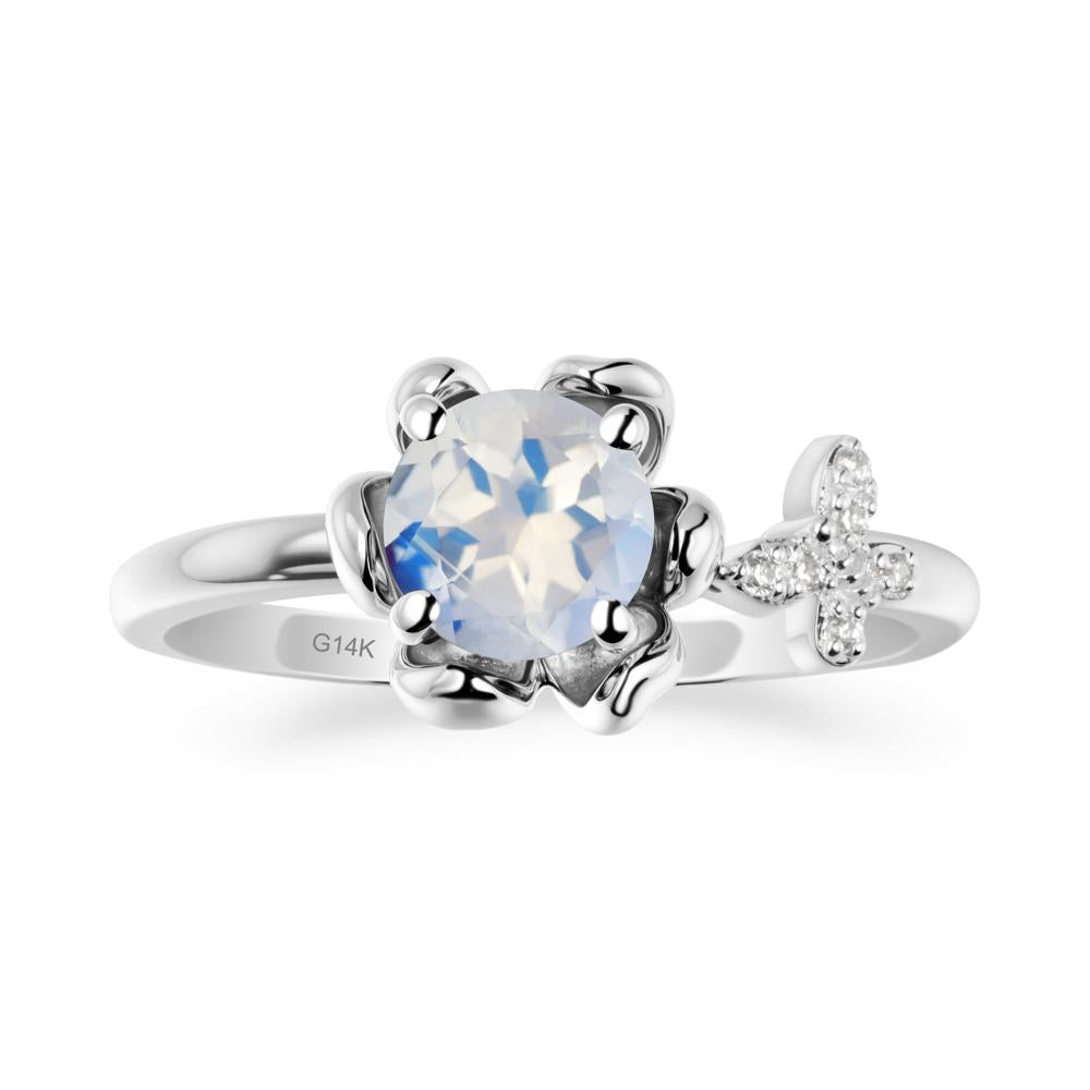 Round Moonstone Petal Promise Ring - LUO Jewelry #metal_14k white gold