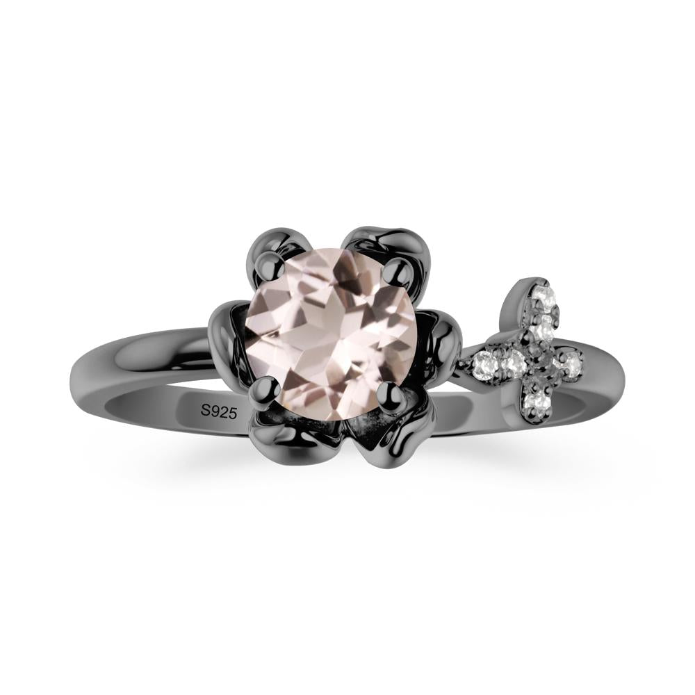 Floral Inspired Morganite Ring with Butterfly - LUO Jewelry #metal_black finish sterling silver