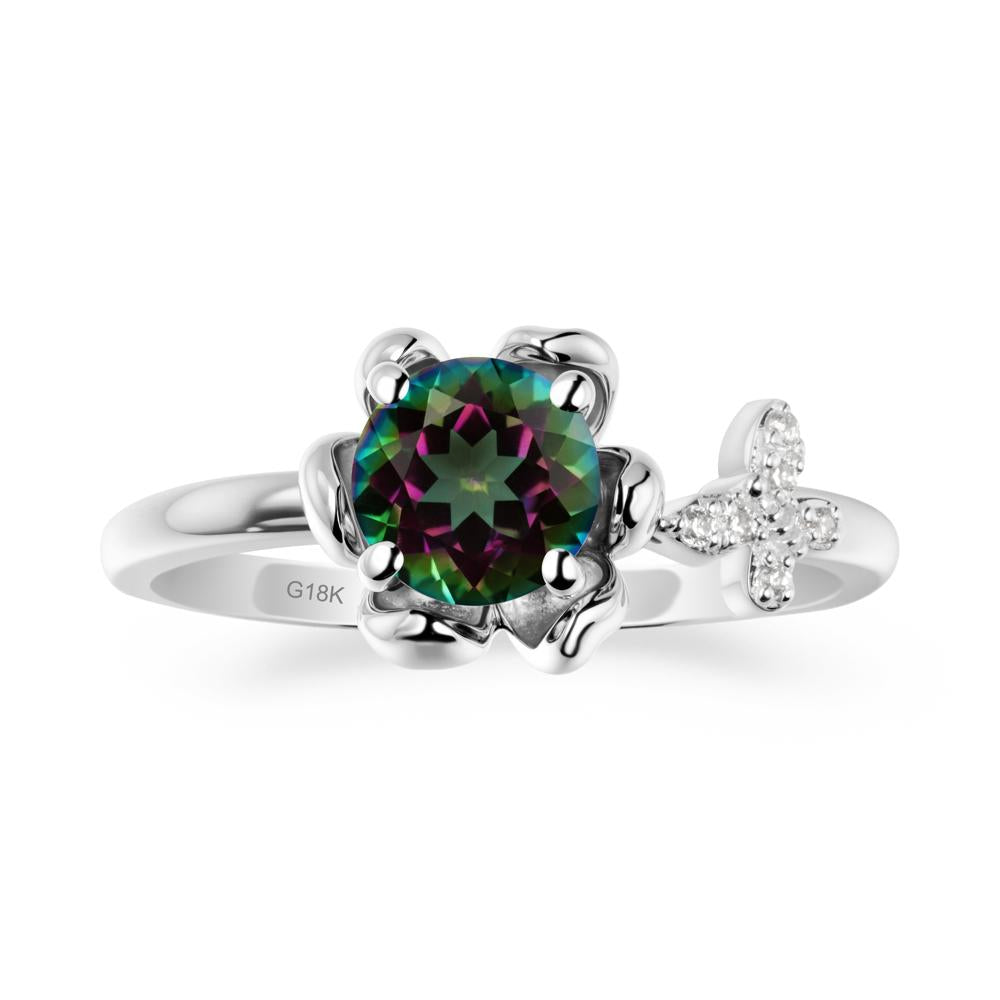 Round Mystic Topaz Petal Halo Ring - LUO Jewelry #metal_18k white gold