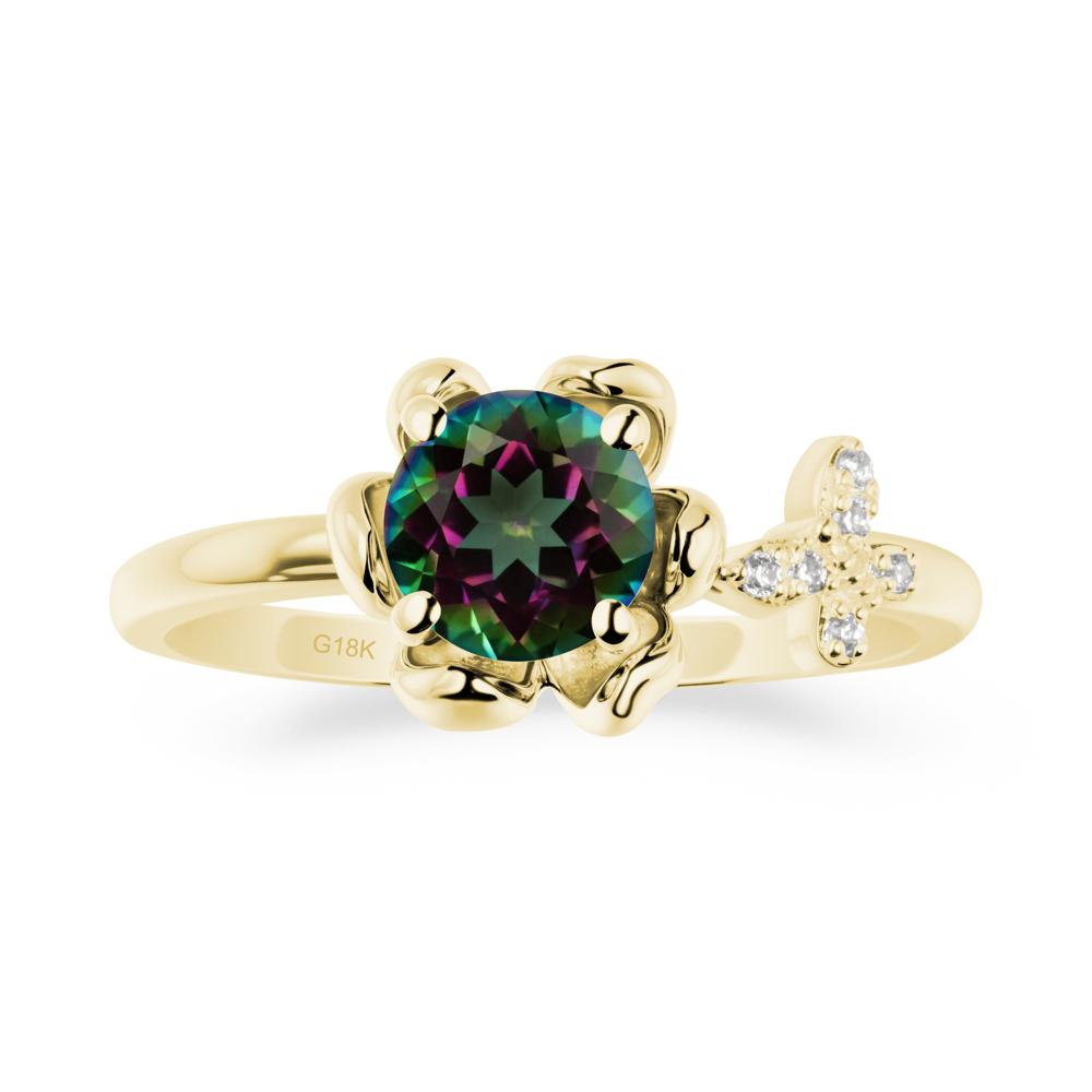 Round Mystic Topaz Petal Halo Ring - LUO Jewelry #metal_18k yellow gold