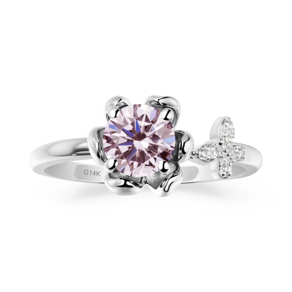 Round Pink Cubic Zirconia Petal Promise Ring - LUO Jewelry #metal_14k white gold