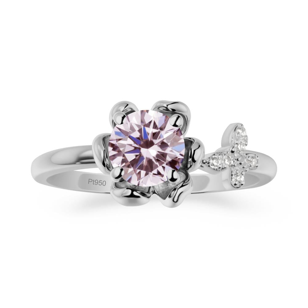 Round Pink Cubic Zirconia Petal Promise Ring - LUO Jewelry #metal_platinum