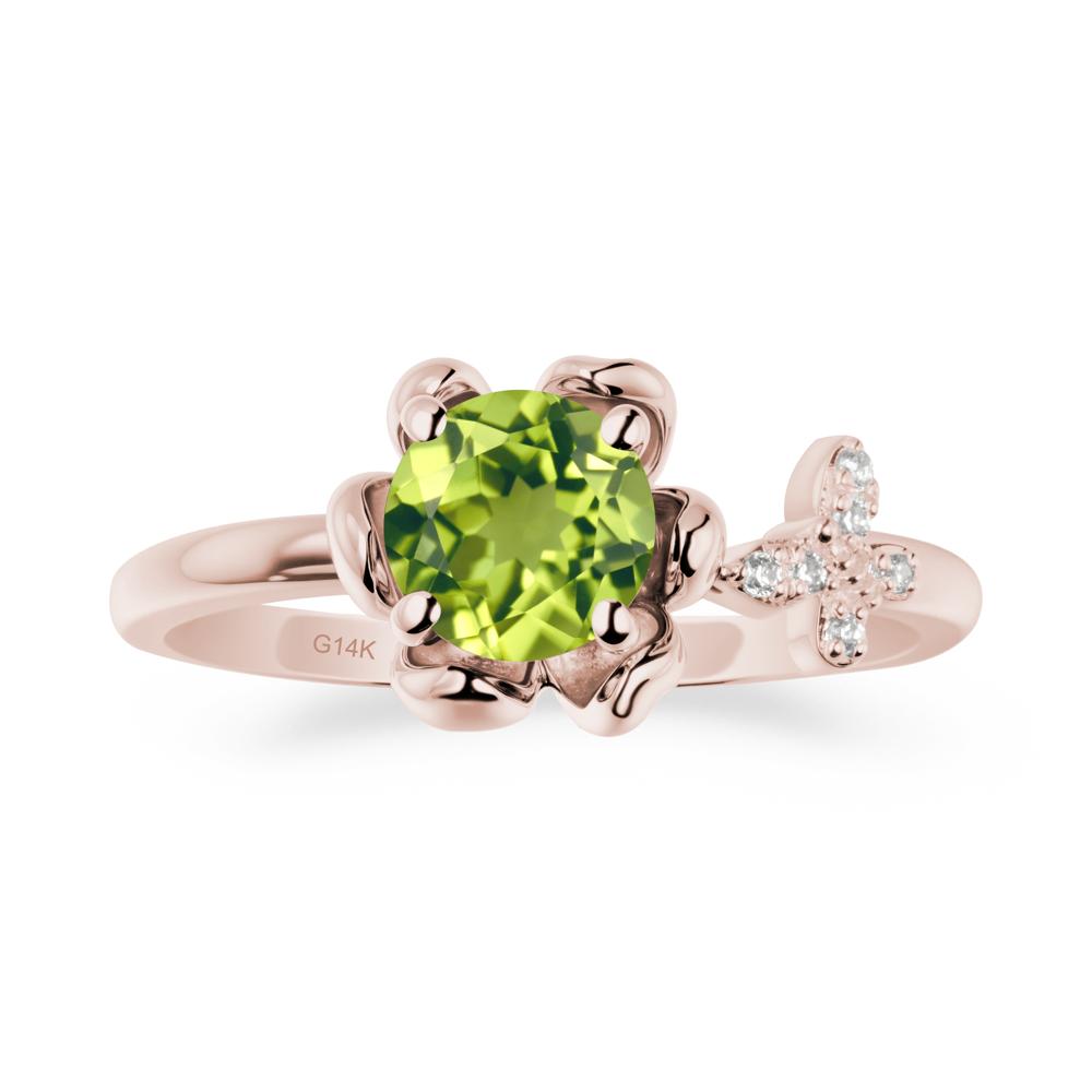 Floral Inspired Peridot Ring with Butterfly - LUO Jewelry #metal_14k rose gold