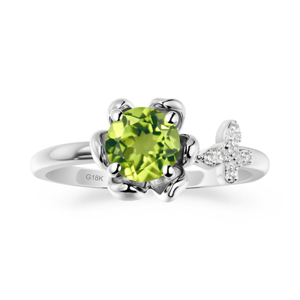 Floral Inspired Peridot Ring with Butterfly - LUO Jewelry #metal_18k white gold