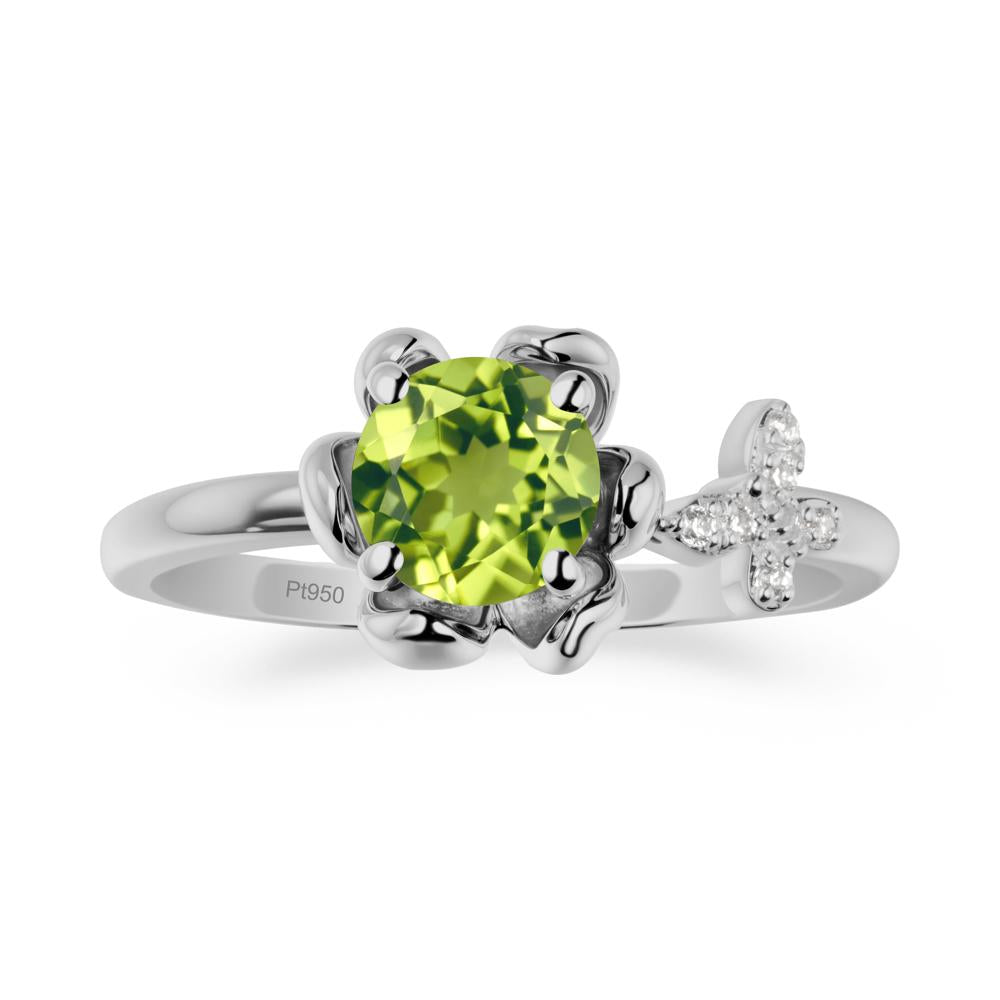 Floral Inspired Peridot Ring with Butterfly - LUO Jewelry #metal_platinum