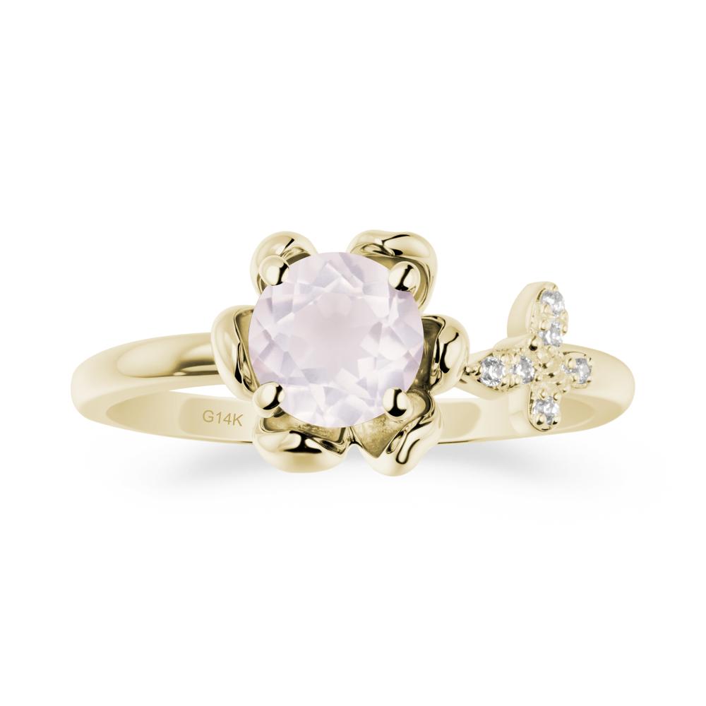 Round Rose Quartz Petal Halo Ring - LUO Jewelry #metal_14k yellow gold