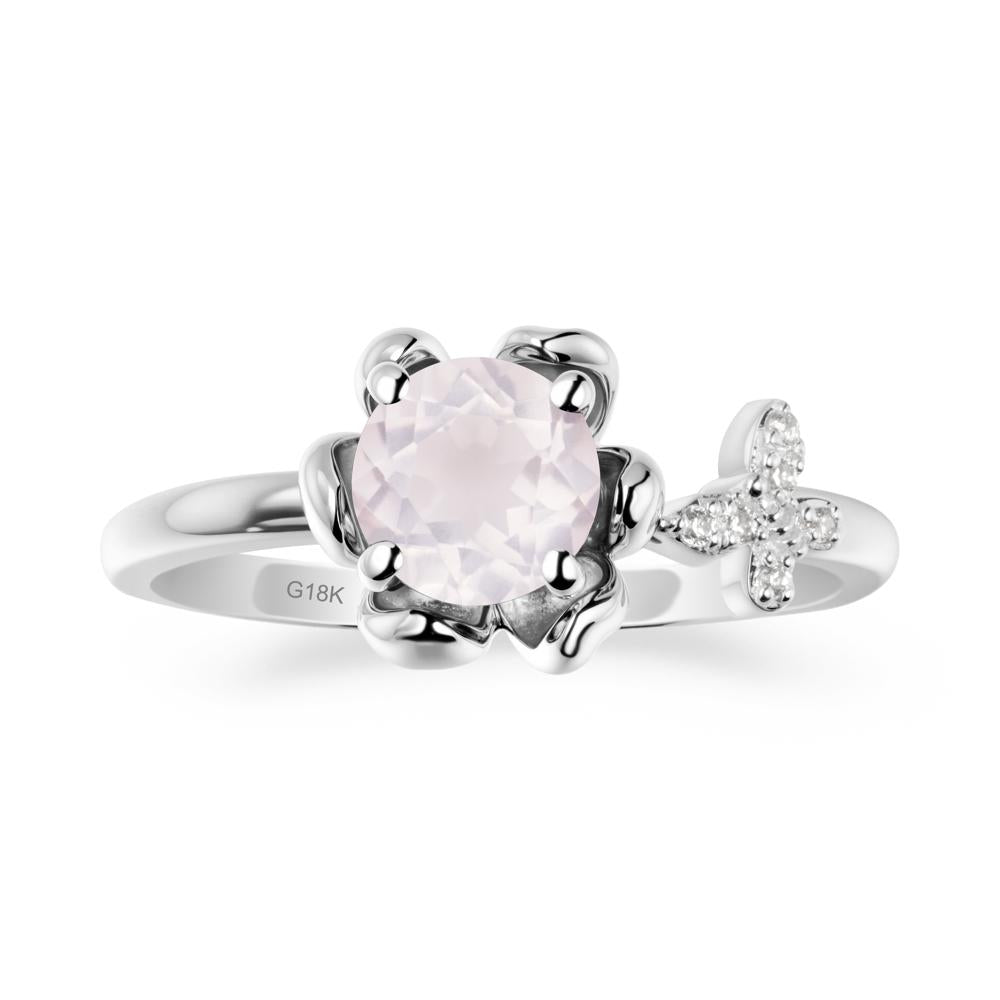 Round Rose Quartz Petal Halo Ring - LUO Jewelry #metal_18k white gold