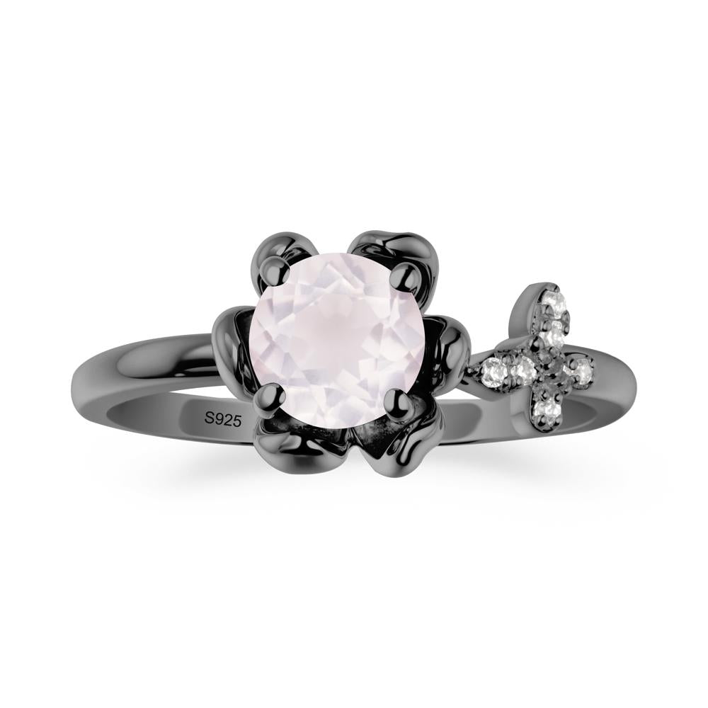 Round Rose Quartz Petal Halo Ring - LUO Jewelry #metal_black finish sterling silver
