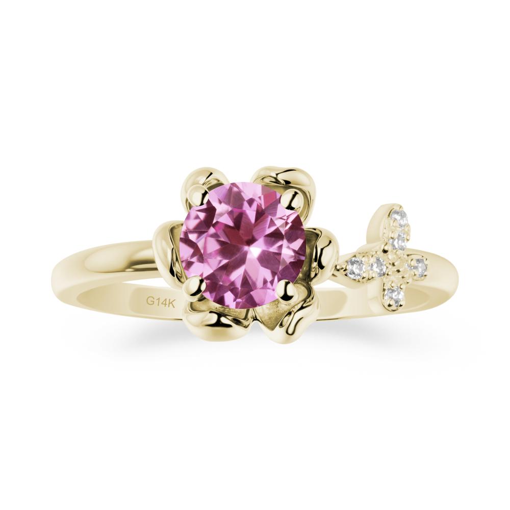 Round Pink Sapphire Petal Promise Ring - LUO Jewelry #metal_14k yellow gold