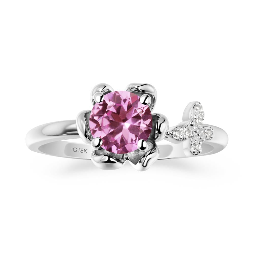 Round Pink Sapphire Petal Promise Ring - LUO Jewelry #metal_18k white gold