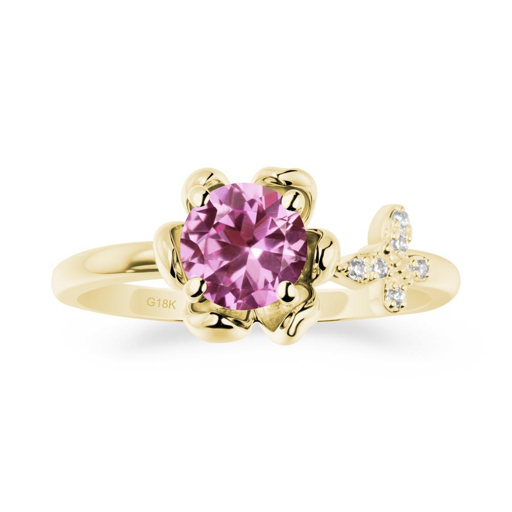 Round Pink Sapphire Petal Promise Ring - LUO Jewelry #metal_18k yellow gold