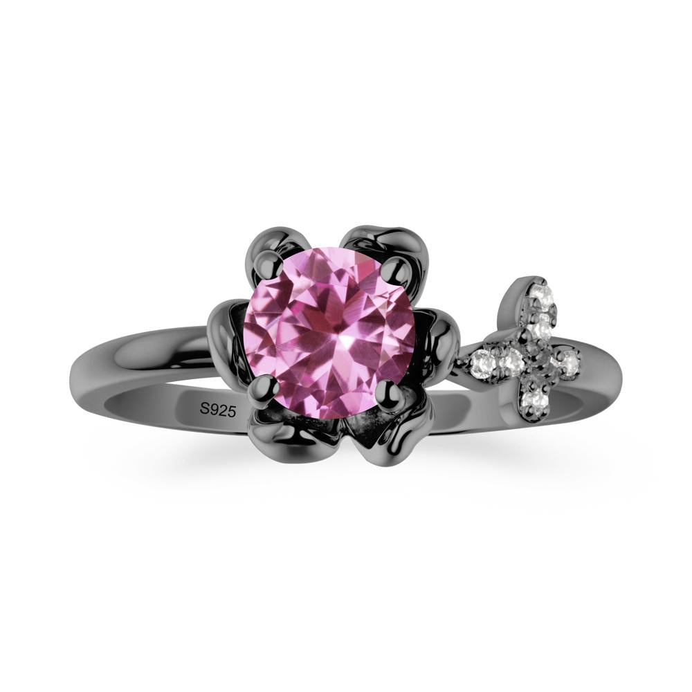 Round Pink Sapphire Petal Promise Ring - LUO Jewelry #metal_black finish sterling silver