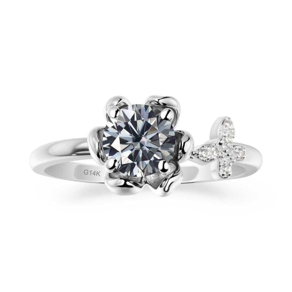 Floral Inspired Grey Moissanite Ring with Butterfly - LUO Jewelry #metal_14k white gold