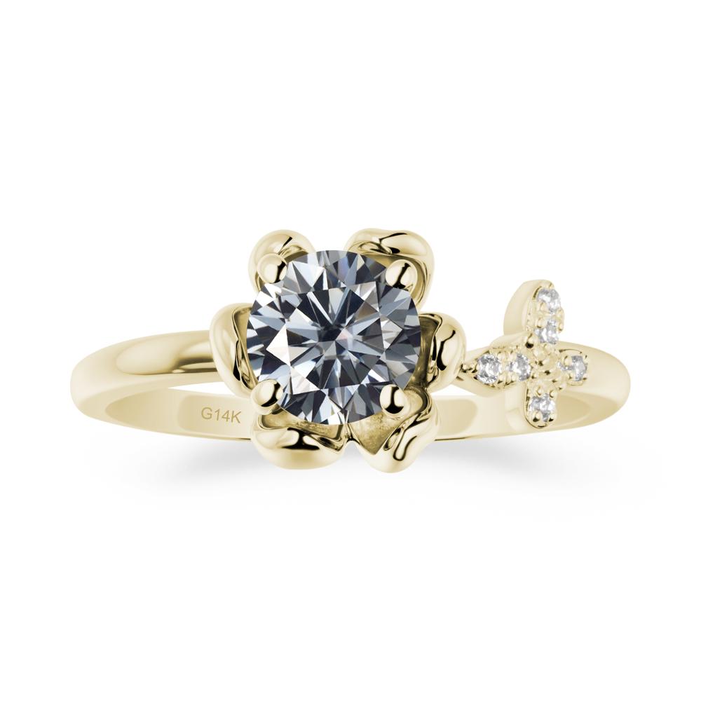 Floral Inspired Grey Moissanite Ring with Butterfly - LUO Jewelry #metal_14k yellow gold