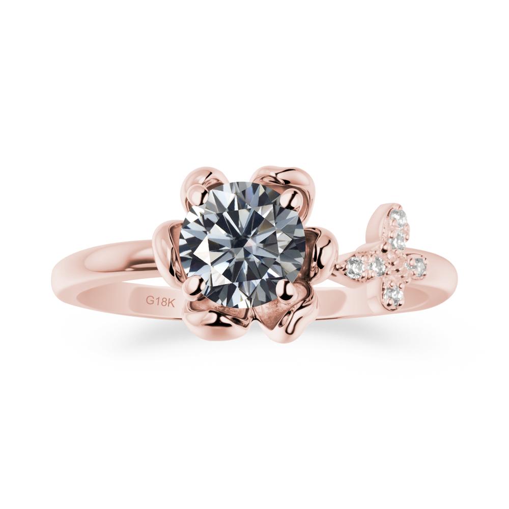 Floral Inspired Grey Moissanite Ring with Butterfly - LUO Jewelry #metal_18k rose gold