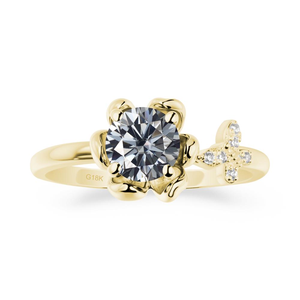 Floral Inspired Grey Moissanite Ring with Butterfly - LUO Jewelry #metal_18k yellow gold