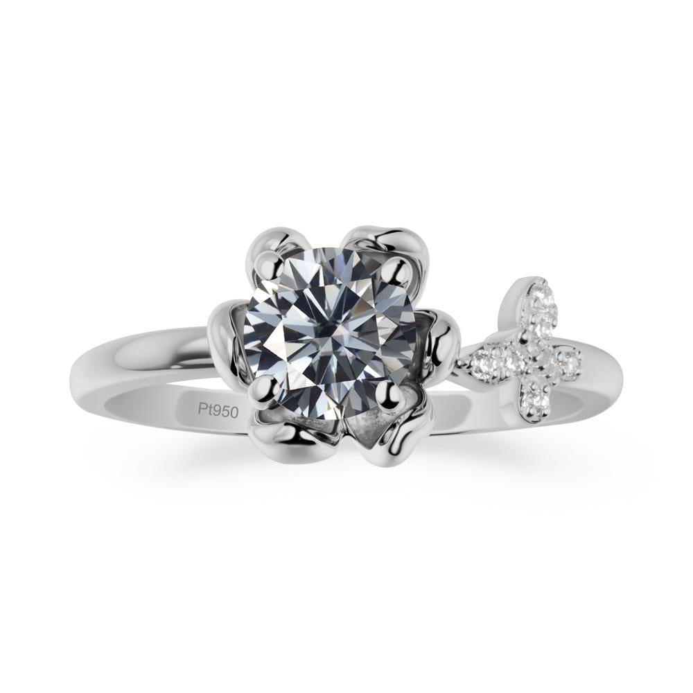 Floral Inspired Grey Moissanite Ring with Butterfly - LUO Jewelry #metal_platinum