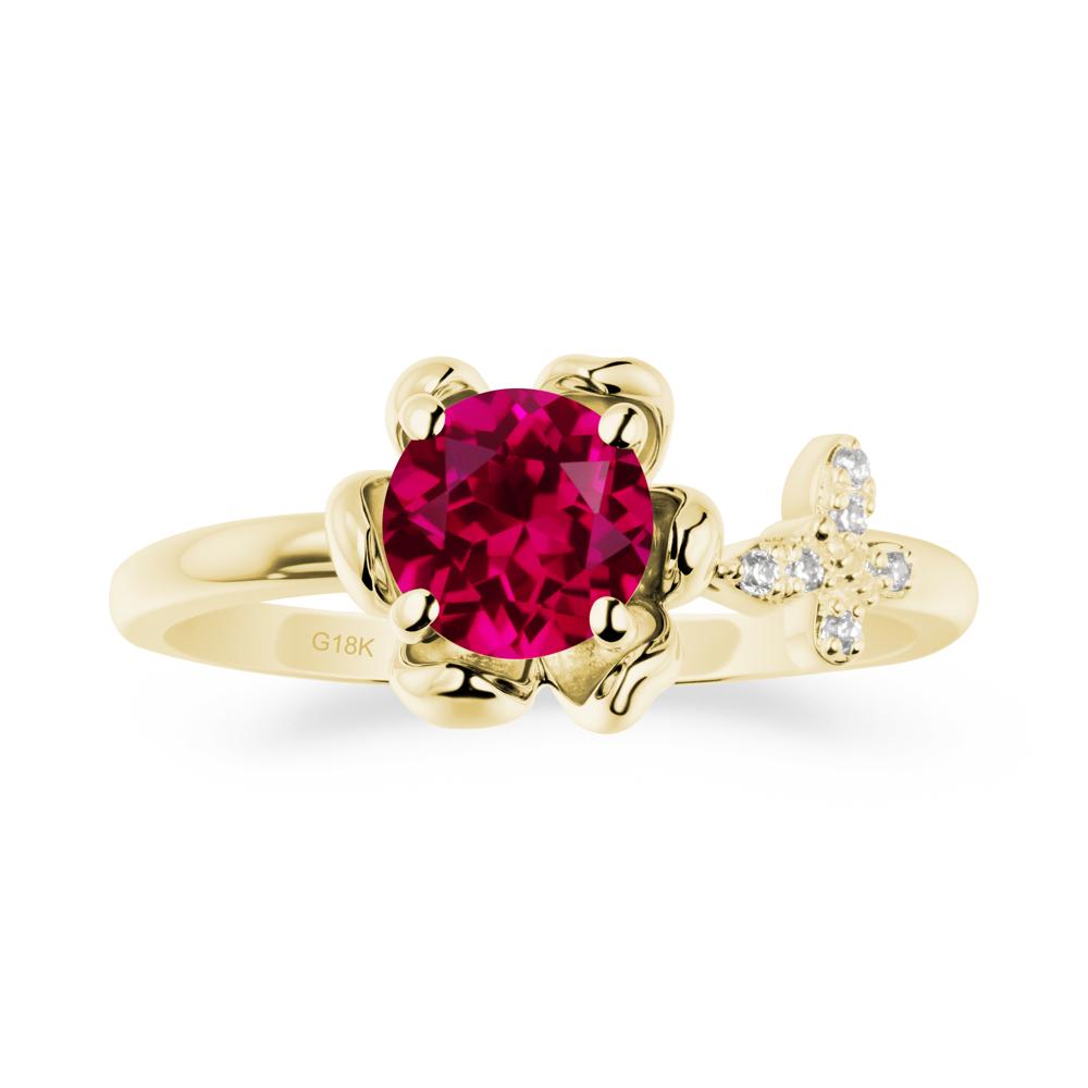 Round Ruby Petal Halo Ring - LUO Jewelry #metal_18k yellow gold
