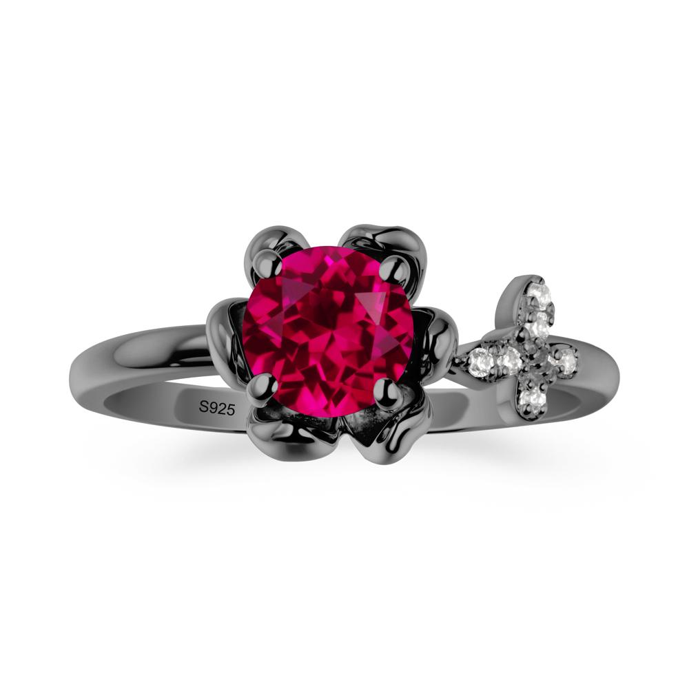Round Ruby Petal Halo Ring - LUO Jewelry #metal_black finish sterling silver