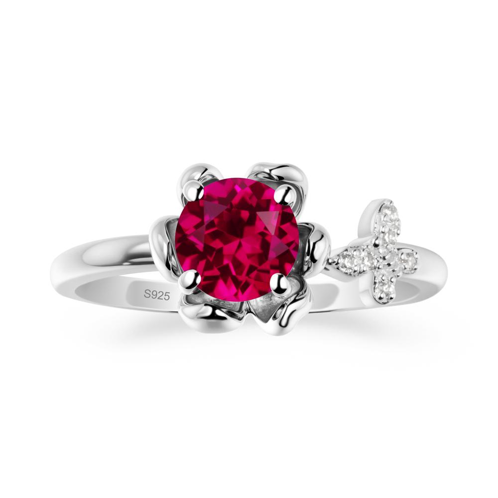 Round Ruby Petal Halo Ring - LUO Jewelry #metal_sterling silver