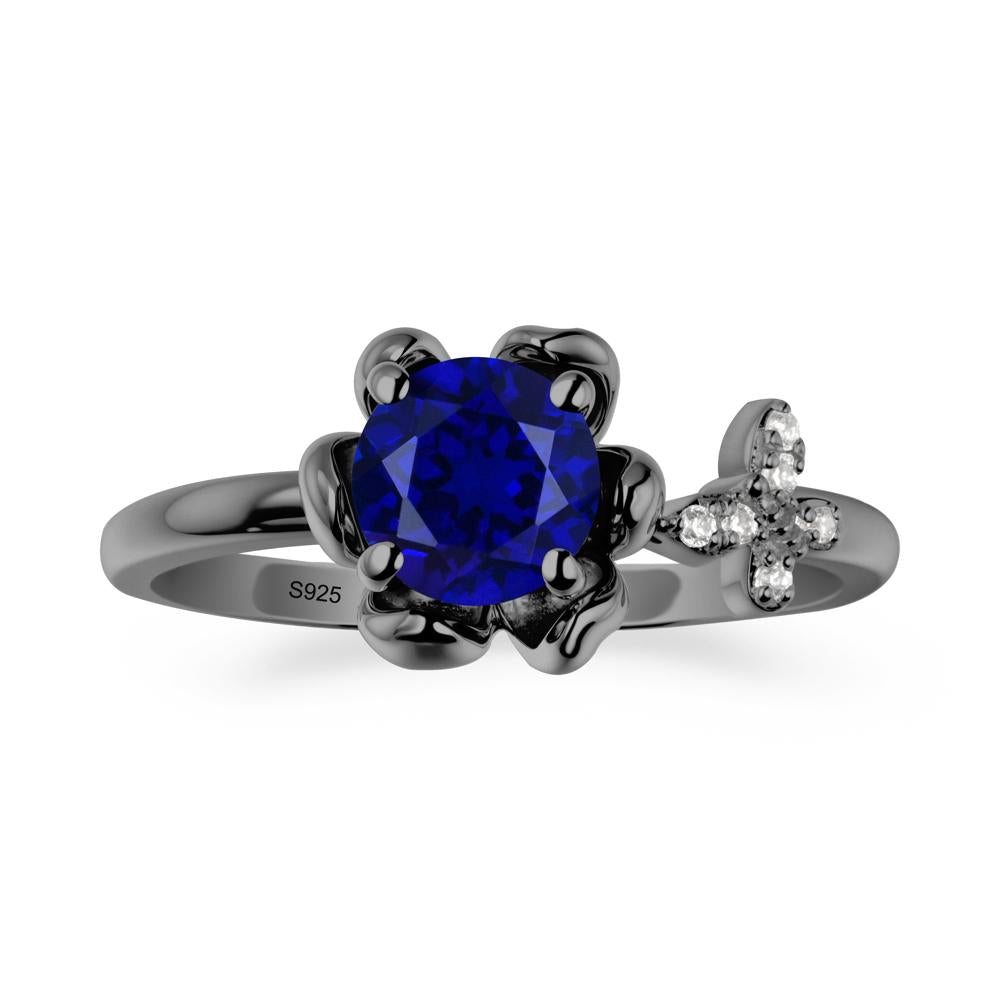 Round Sapphire Petal Promise Ring - LUO Jewelry #metal_black finish sterling silver