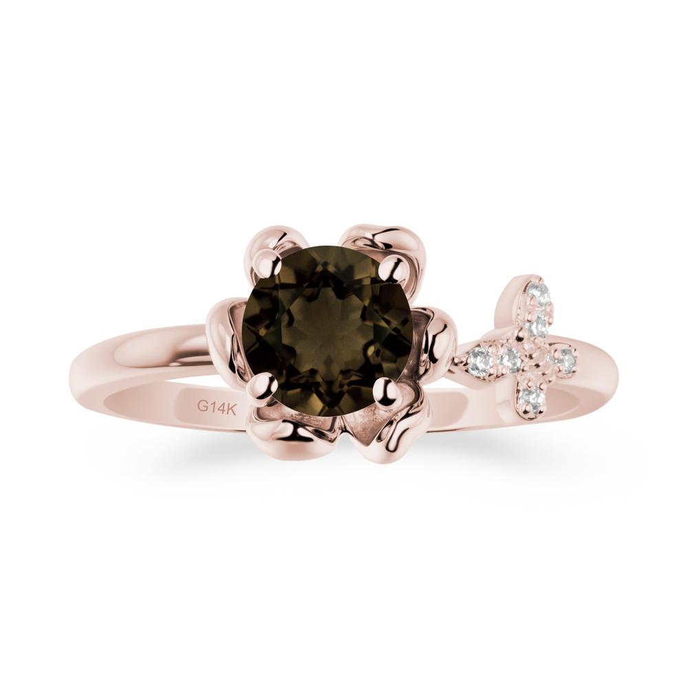 Floral Inspired Smoky Quartz Ring with Butterfly - LUO Jewelry #metal_14k rose gold