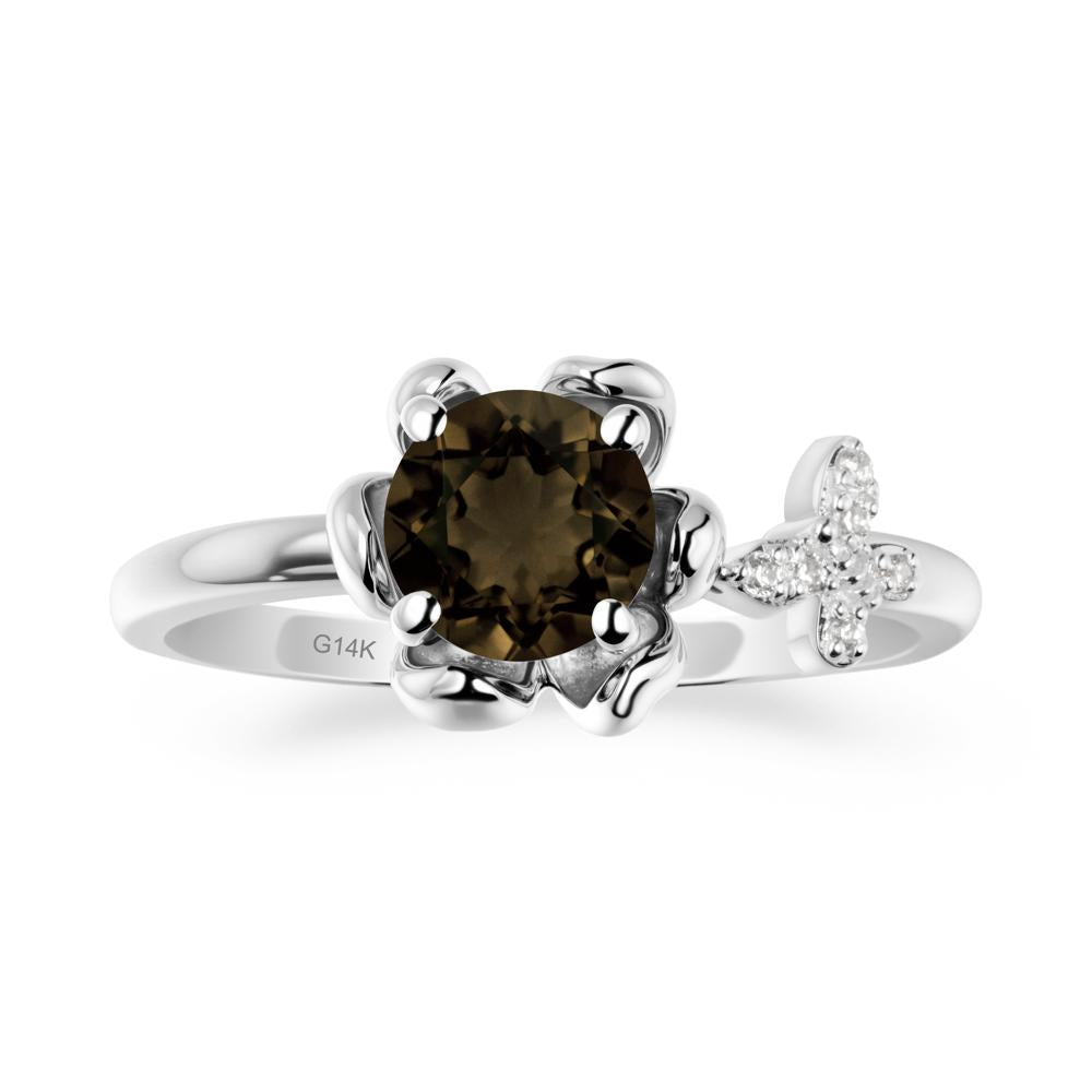 Floral Inspired Smoky Quartz Ring with Butterfly - LUO Jewelry #metal_14k white gold