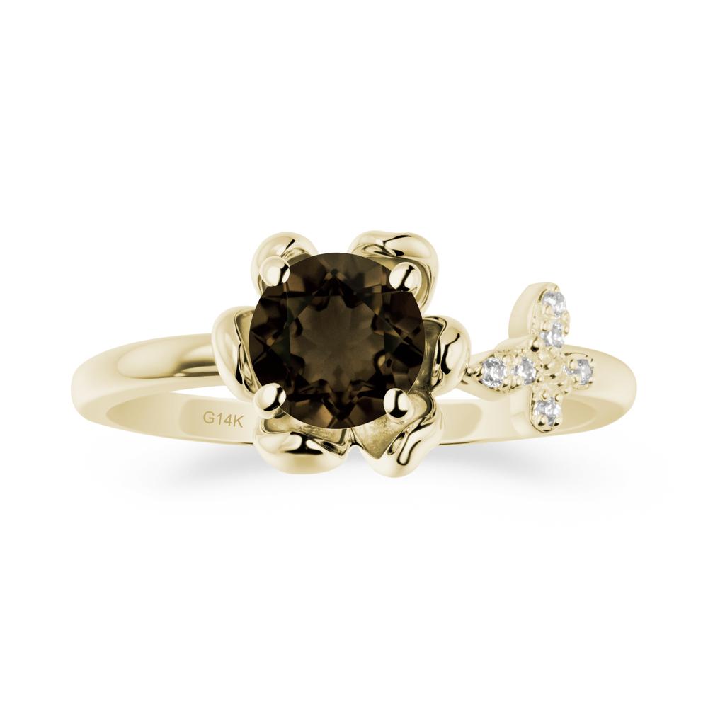 Floral Inspired Smoky Quartz Ring with Butterfly - LUO Jewelry #metal_14k yellow gold