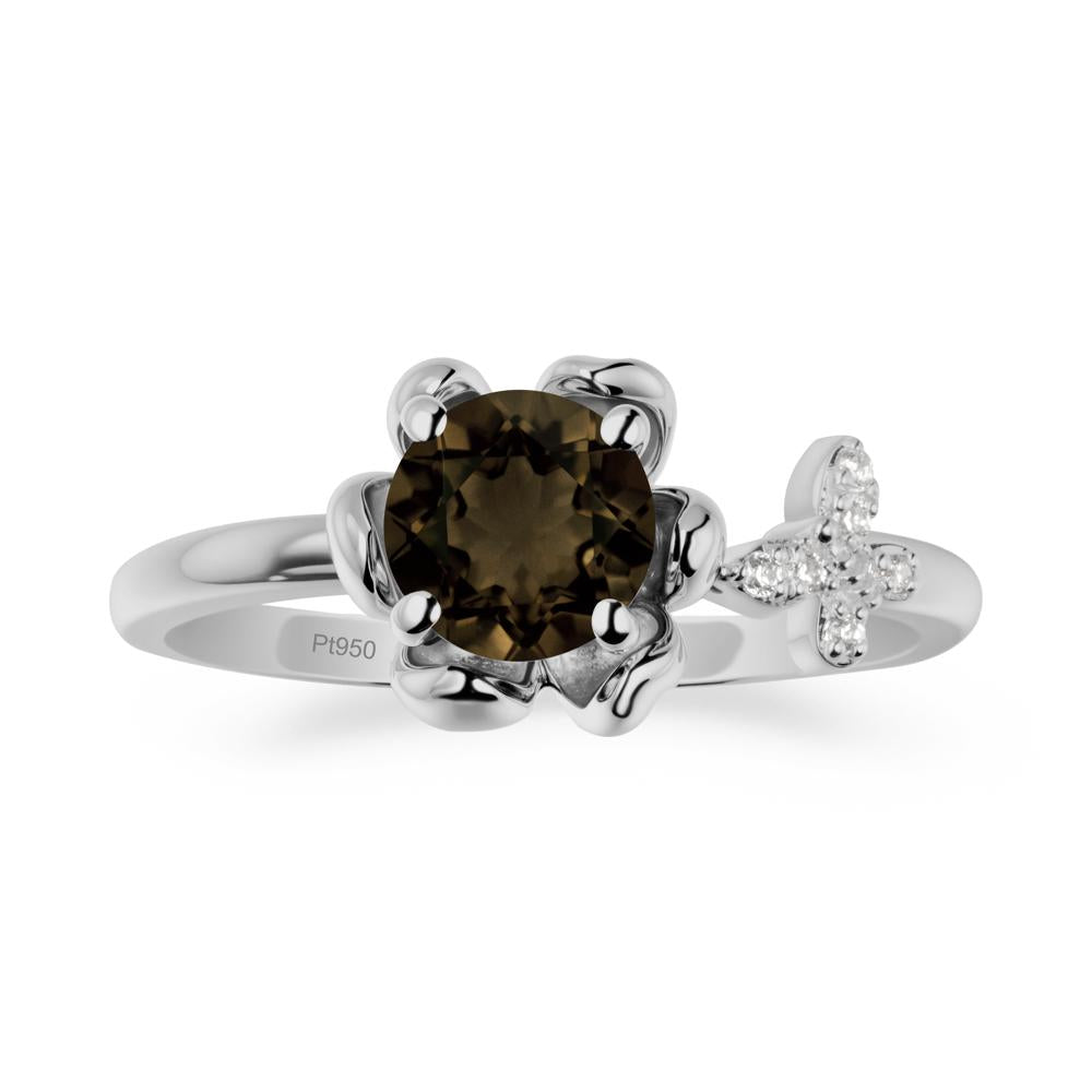 Floral Inspired Smoky Quartz Ring with Butterfly - LUO Jewelry #metal_platinum