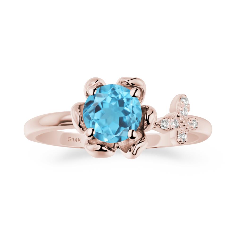 Round Swiss Blue Topaz Petal Halo Ring - LUO Jewelry #metal_14k rose gold