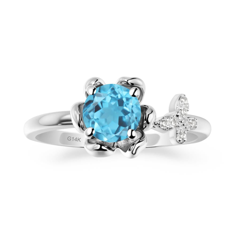 Round Swiss Blue Topaz Petal Halo Ring - LUO Jewelry #metal_14k white gold